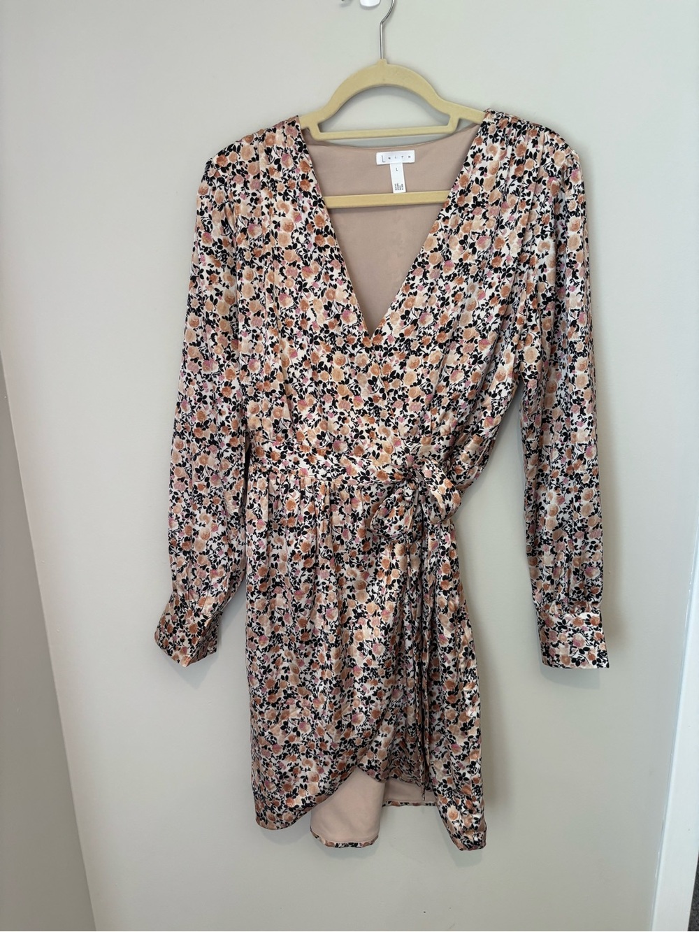 Leith Floral Wrap Mini Dress — Size L — Long Sleeve